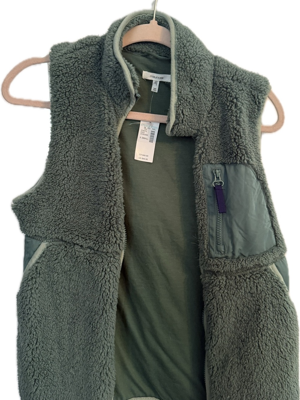 Womens Olive Green Sherpa Fleece Vest